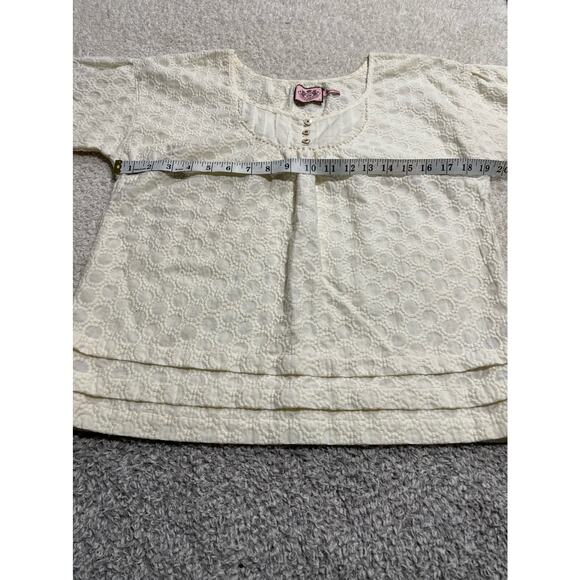 Juicy Couture Women's Size Medium Scoop Neck Crochet 3/4 Sleeve Top 0ff-White - Picture 3 of 8